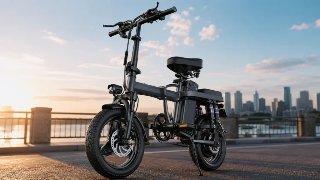 Bicicleta Elétrica para entregadores em destaque, modelo dobrável com design moderno.