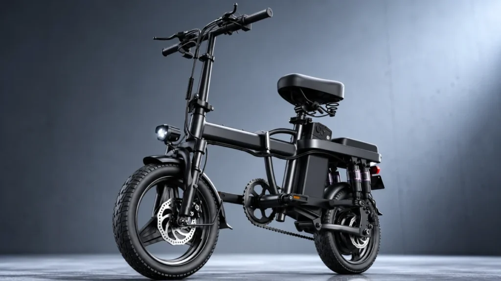 Bicicleta Elétrica para entregadores, om design moderno, autonomia elevada, freios a disco e bateria removível.