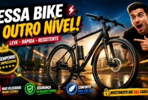 Bicicleta elétrica Caloi E-vibe moderna de alto desempenho na Imagem em formato de anúncio digital.